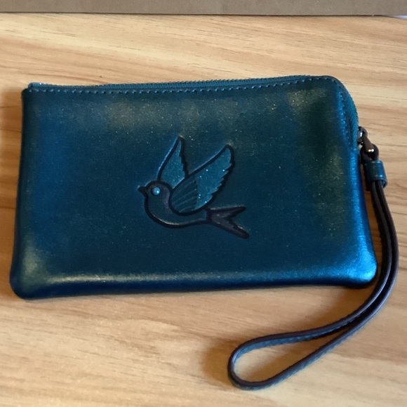 Coach Handbags - Coach Nature Collection Metallic Embossed Bird Motif Wristlet EUC